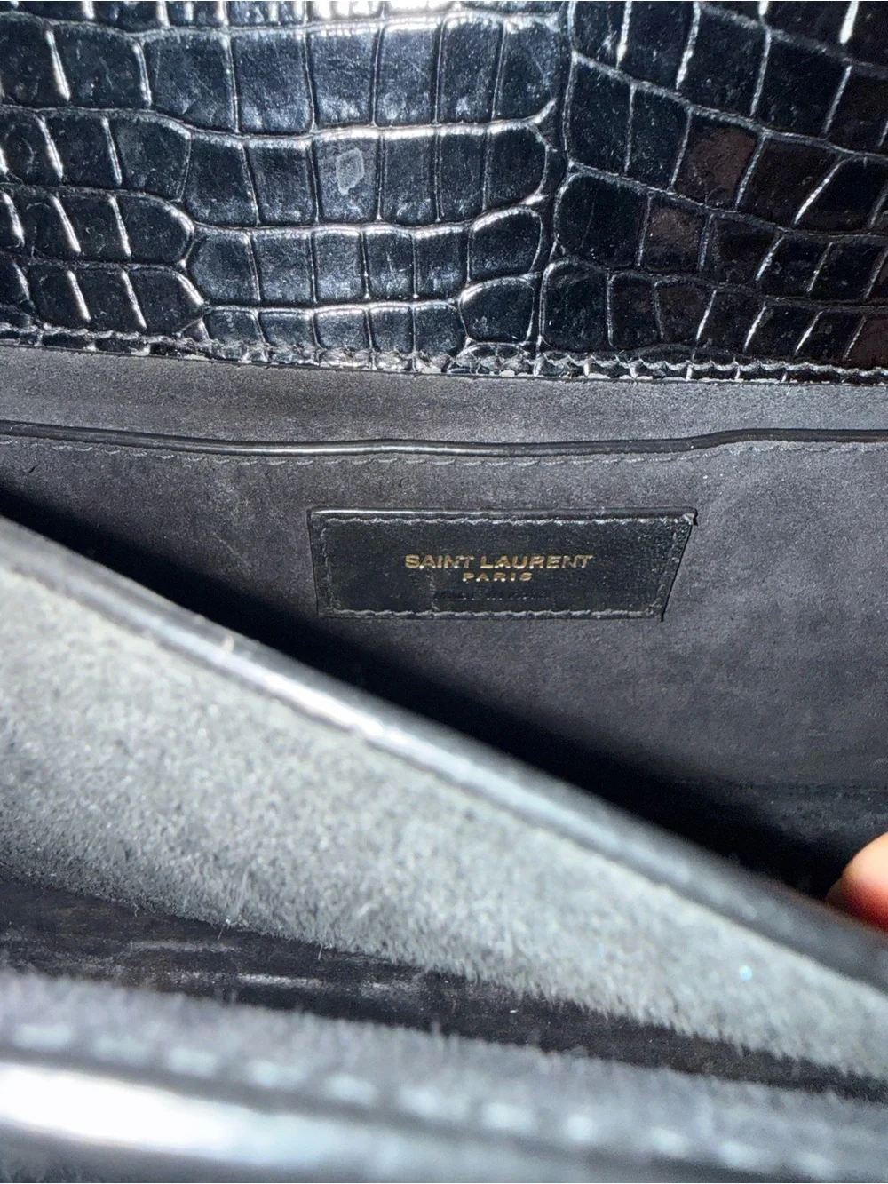 Saint Laurent Black Croc-Embossed YSL Monogram Chain Crossbody